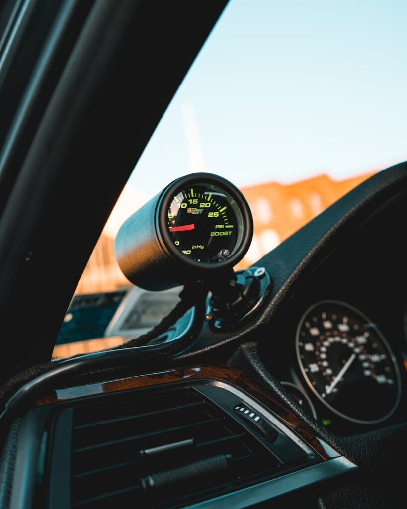 Close-Up Photo of a Boost Gauge